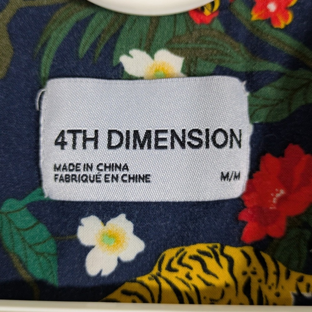 4th Dimension Mens Navy Button Down‎ Shirt Tigers Asia Hawaiian Size M - Picture 6 of 8